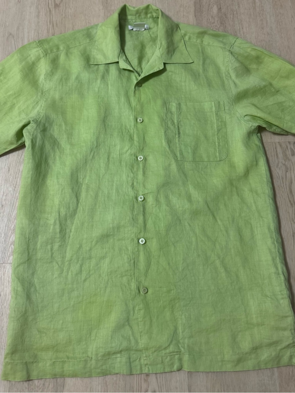 Men's Casual Short-Sleeve Linen Shirt in Light Green - Picture 5 of 6